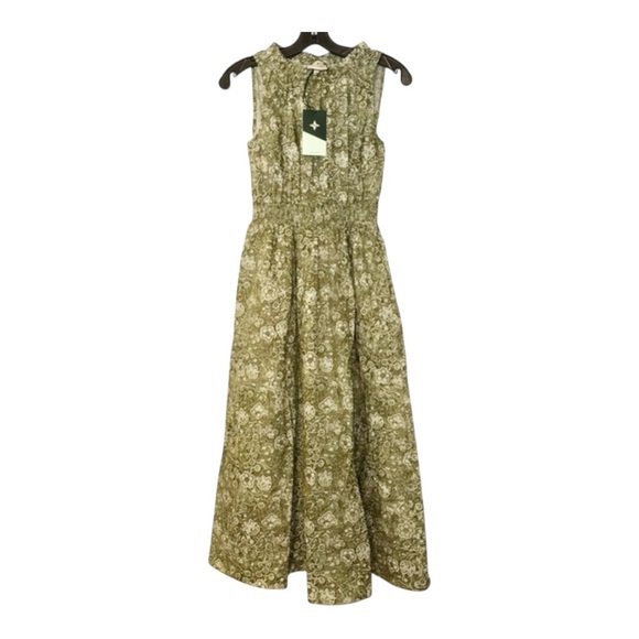 Tuckernuck Bergamot Walker Dress XS NWT Green Floral Midi Cotton Pockets - Picture 3 of 11